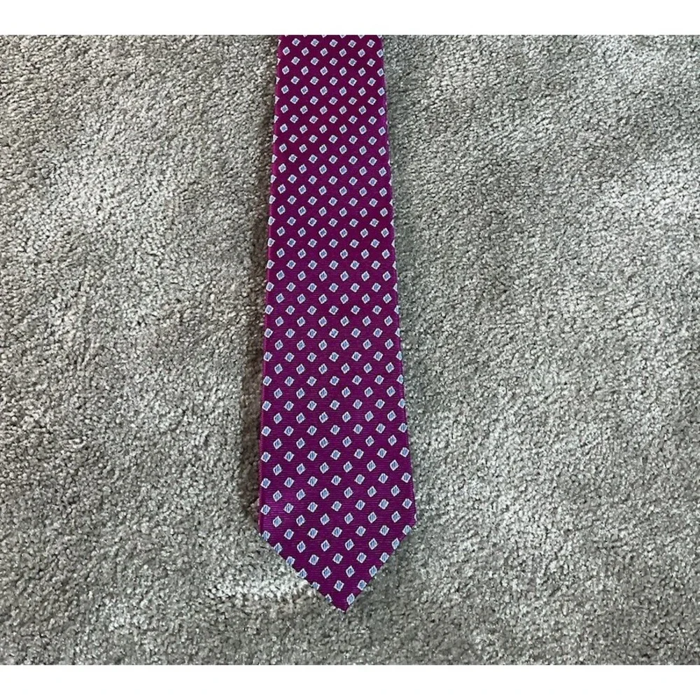 Brooks‎ Brothers Silk Tie Mens Magenta Purple Blue Geometric Diamond Pattern